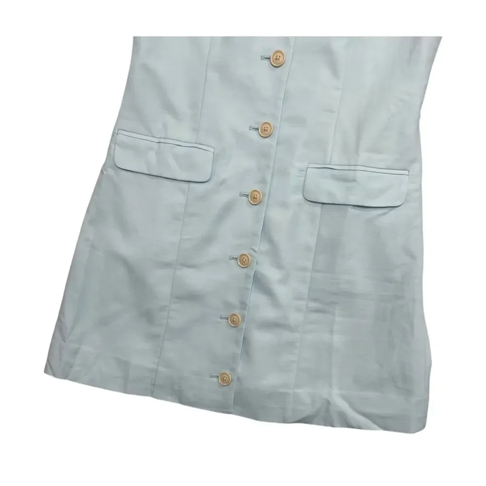 J Crew Dress Womens 6 Light Blue Linen Blend Button Front Short Sleeve Career